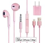 CELLTRONIX Wired Headset Earphones Earbuds Headphones with Mic and Volume Control and 1 Pcs High Quality USB Cable and USB AC Universal Power Home Wall Travel Charger Adapter for iPhone, Ipod and Ipad