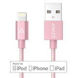 Anker 6ft Nylon Braided USB Cable with Lightning Connector [Apple MFi Certified] for iPhone 6s Plus / 6 Plus, iPad Pro Air 2 and More (Rose Gold)