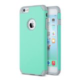 iPhone 6 Cases, Vogue Shop 2in1 Hybrid Case Cover for Iphone 6. Hard Cover for Iphone 6 Printed Design Pc+ Silicone Hybrid High Impact Defender Case Combo Hard Soft Cases Covers (Aqua+Grey)