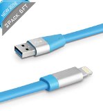 Avolare [2Pcs 6Ft]Flat Charging Cord, Charger Cable Lightning to USB Cable for iPhone, iPad Air/Mini,4th, iPod (Blue)