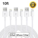 Wecharge(TM) 3 Pack 10FT 8 pin Lightning to USB Cable Sync and Charging Cord for iPhone 6s plus, 6s, 6 plus, 6, 5s, 5c, 5, iPad Air, iPad mini, iPod nano and iPod touch. (White)