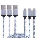 Mopow 3 Pack 3FT Tangle Free Nylon Braided Lightning Cable 8 Pin USB Charging Cord with Aluminum Connector for Apple iPhone 6/6s/6 plus/6s plus, 5c/5s/5, iPad Air/Mini, iPod Nano/Touch