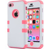 iPhone 5C Case, ULAK 3in1 Anti Slip IPhone 5C Case Hybrid with Soft Flexible Inner Silicone Skin Protective Case Cover for Apple iPhone 5C White + Coral Pink