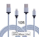 Wecharge(TM) 2 Pack 10FT Durable Nylon Braided Lightning Cables Syncing and Charging Cord with Aluminum Connector for iPhone 6s plus, 6s, 6 plus, 6, 5s, 5c, 5, iPad Air, iPad Mini, iPod (White)