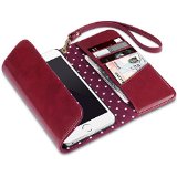 iPhone 6S Plus Case, Terrapin iPhone 6S Plus Trifold Clutch Purse Wallet with Polka Dot Interior for iPhone 6 Plus / 6S Plus – Dark Red