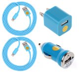 High Quality Car and Home charger Kit with 2 pack 3ft lightning 8 pin, Data Sync Cable for iPhone 6, 6 plus / iPhone 5S, 5C, 5 / iPad 4, Air, Air 2, iPad Mini / iPod Touch 5 / iPod Nano 7 / Compatible with all iOS 8 – blue