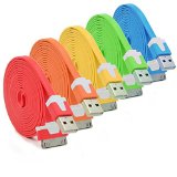 iPhone 4 Cable, Costyle 5pcs/lot Yellow Blue Red Green Orange 2M 6 Feet Long Flat USB Data Sync Charging Cable Cord for iPhone 4 4S iPod