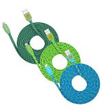 3 Pack 10ft Durable Hi-Speed Braided Flat Noodle Lightning USB SYNC Cable Charger Cord for iPhone 6, 6 Plus, 5, 5C, 5S, iPad 4, iPad Mini, Ipad Air, Air 2, iPod Touch 5th Gen, Nano 7th Gen, Support Latest IOS, 8-pin to USB - (teal, green, blue)