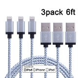 Bestfy(TM)3Pack 6FT Nylon Braided 8pin to USB Sync Data and Charging Cable Cord with Alumnium Heads for iPhone 6/6 Plus/6s/6s Plus, iPhone 5 5c 5s, iPad 4 Mini Air iPod Nano 7 iPod Touch 5 (white)