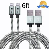 Mribo 2pcs 6FT 8Pin Lightning Cable Nylon Braided Charing Cable Extra Long USB Cord for iphone 6s, 6s plus, 6plus, 6,5s 5c 5,iPad Mini, Air,iPad5,iPod on iOS9.(gray+silver).