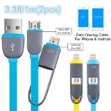 Lightning USB Cable, Smilism [2 Pack] 3.3ft Lightning & Micro USB Charging Cord for Iphone 6 6 Plus 5 5s 5c, Ipad Air, Sumsung, HTC, Motorola, Nokia and Other Android Phones Tablet (Blue/Yellow)