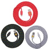 3PK 6FT Braided Lightning 8-Pin Sync & Charge Cable for iPhone 6S/6 -Red Blk Wte