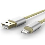 Bdigital High Speed 3.3ft/1M Tangle-Free Nylon Braided Apple Lightning to USB Cable with Aluminum Shell and Gold-Plated Connectors for iPhone 6 / 6 Plus, iPad Air 2 and More – Silver/Glod