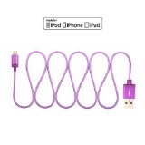 [Apple MFI Certified] Omars 3.3ft / 1m PET Braided Lightning 8pin to USB Power and SYNC Cable Charger Cord with Aluminum Connector Head for Apple iPhone 5,5s,5c,6,6 Plus,6s,6s Plus, iPod touch 5,6, iPod nano 7, iPad Mini 1,2,3,4, iPad 4,Air,Air 2, iPad Pro, Compatibility with iOS9 (Metal Purple 1m)