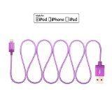 [Apple MFI Certified] Omars 3.3ft / 1m PET Braided Lightning 8pin to USB Power and SYNC Cable Charger Cord with Aluminum Connector Head for Apple iPhone 5,5s,5c,6,6 Plus,6s,6s Plus, iPod touch 5,6, iPod nano 7, iPad Mini 1,2,3,4, iPad 4,Air,Air 2, iPad Pro, Compatibility with iOS9 (Metal Purple 1m)