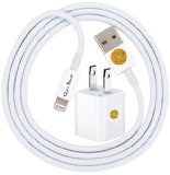 Super High Quality 1M (3ft) Heavy Duty Lightning Sync USB Charger Cable & Home Wall Charger Adapter for iPhone 6S, 6S Plus, 6, 6 Plus, 5, 5S, iPad 4, iPad Mini, Ipad Air, iPod Touch 5th Gen (White)
