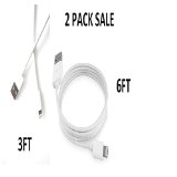 2Pack Sale Certified 3FT 6FT Highly Durable Lightning To USB Cable 8-Pin - Charge and Sync with iPad Mini, iPad Air, iPod Nano and iPod Touch & iPhone 5 5S 5C 6 6+ 6S 6S+