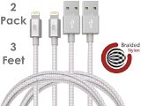 Beam Electronics Apple MFI Certified Charging Cable for Apple iPhone 5/5S/6/6 Plus/iPod/iPad, Nylon 3 feet 2 pack