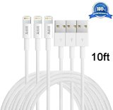Atill(TM) 3 Pack White Super Extra long Charing Cable 8 pin usb handle 10ft (3 Meters) - For iPhone 6s 6s+ 6plus, iPhone 5s 5 5c, iPad mini, iPod. One year Warranty.