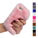 iPhone 6/6s 4.7 Inch Rabbit Fur Hair Case-Aurora® Pink iPhone 6 Handmade Soft Warm Rabbit Hair Case with Butterfly Crystal Rhinestone for iPhone 6s