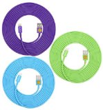 3-Pack of Superior Quality - Heavy Duty, 8-pin to USB, 3 Meter (10Ft) Lightning Charging Cables for Apple iPhone 5, 5C, 5S, iPhone 6, 6 Plus, iPad 4, iPad Mini, iPod Touch 5 and Nano 7 (Purple blue green)