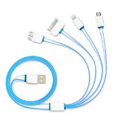 USB Cable,USB Charging Cable ,4-IN-1 Premium Quality USB Adapter Charging Cable for Iphone 6 Plus, 6, 5s 4 4s,Android Smart Phones and Tablets (white&blue)