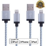 Adoric 2pcs 6ft/2m Lightning Cable Extra Long Nylon Braided Tangle-Free 8 Pin, Sync & Charge iPhone 6s/6s Plus/6/6Plus/5s/5c/5, iPad/iPod Models (White)