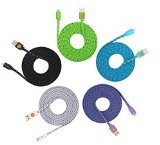 HIGH QUALITY 5 Pack of 10ft Multi-Colored Braided Flat Noodle Lightning 8 pin to USB Cables for iPhone 5 / 5C / 5S / 6 / 6 Plus , iPad Mini, iPad Air, iPod Touch 5th Gen, Nano 7th Gen, – Latest IOS Supported (green.blue.purple.white.black)