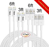 Yakonn 2pcs 3ft 2pcs 6ft iPhone Lightning Cable Charging Cord USB Cable for iPhone 6s,6s+,6plus,6 iPhone 5,5c,5s,iPad Mini,Mini2.iPad 5,iPod 7(White)