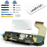 Zeetron Replacement Charing Port Dock Assembly for iPhone 4S Black (Includes Speaker, Microphone, Home Button Flex, Antenna, Charging Flex) + 6 Piece Tool Kit + Zeetron Microfiver Cloth A1431 A1387 A1387