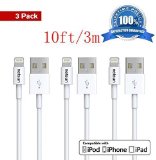 iPhone cable,Certified NetSun(TM) 3 Pack 10Ft/3m 8 Pin Lightning to USB Sync and Charging Cable for Apple iPhone 6 / 6 Plus / 5s / 5c / 5, iPod 7, iPad Mini / Mini 2/ Mini 3, iPad 4 / iPad Air / Air 2