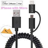 [Apple MFi Certified] Yellowknife® High Quality 3.3ft/1m (2-in-1) Spring Coiled Micro to iPhone Lightning Cable Sync Charging Cord for iPhone 6 / 6S / 6 Plus / 5S / 5C / 5, iPad, iPod and Power Bank, Samsung, Blackberry, LG, Sony More Smartphone with OAproda Cloth (Extra Strong, Micro with iPhone) Black