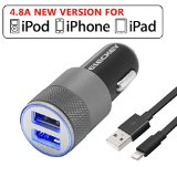 iPhone Car Charger, Eleckey 4.8A Lightning Car Charger with 3.3ft Apple MFi Certified Lightning Cable for for iPhone 6S / 6S Plus, 6, 5S, iPad