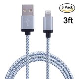 Xcords(TM) 3pcs 3ft iPhone 8 Pin Lightning to USB Cable Nylon Braided Charging Cord Data Sync Cable for iPhone