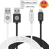 Apple Cable, 2 Pack Long 6 Ft iPhone 6S Charger F-color™ Apple Certified 8 pin Lightning to USB Cable Cord for iPhone 6S 6 Plus 5S 5C 5 iPad 4 Air 2 Mini 4 iPad Pro iPod Touch 5 Black White