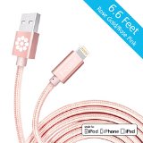 iPhone 6S Charger, Rose Gold Cable, 6.6 Feet Long F-color™ Braided Lightning Cable Cord to USB Cord Apple Certified for iPhone 6S 6 Plus 5 5S 5C iPad Air 2 Mini 4 iPad Pro Rose Gold / Rose Pink