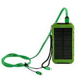 Solar Charger Eco-daily with 10000mah Dual USB Solar Charger Waterproof Solar Power Bank / Backup Battery Charger for Android Cell Phone, Solar Power Bank for Iphone 6 Ipad Green