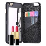 ( Not for Plus) iPhone 6 Case -Floveme® 3D Handmade Fashion Luxury Special Mirror Design Credit Card Slot/ Holster PU Leather Cover Watering Grain Personal Computer Protective Case for iPhone 6 (4.7'') (Black)