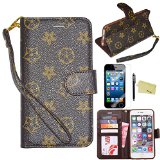 iPhone 5 5S Case, GX-LV Luxury Flower Pattern Wrist Strap Leather Wallet Case Cover with Card Slots for iPhone 5/5S,GX-LV® Retail Packaging,Brown