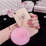 Iphone 6 plus/6s plus case,Jesiya Cute 3D Diamond Bling Ears/Bear Ears/Mouse Ears with Mobile phone hang rope Metal Buckle Pendant Soft TPU Clear Cover case for Iphone 6 plus/6s plus 5.5″(Fur Ball)