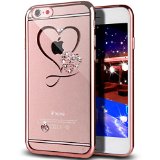 iPhone SE Case,iPhone 5S Case,NSSTAR Mini Love Heart Glitter Bling Crystal Rhinestone Diamonds Clear Rubber Rose Electroplate Plating Frame TPU Soft Silicone Bumper Case for iPhone SE & iPhone 5S 5